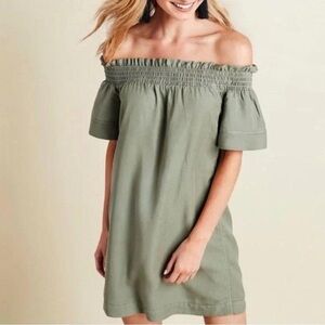 Army Green off the shoulder Vinyard Vines Mini Dress